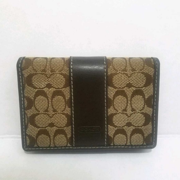 Coach Handbags - COACH Signature Brown & Khaki Card Holder